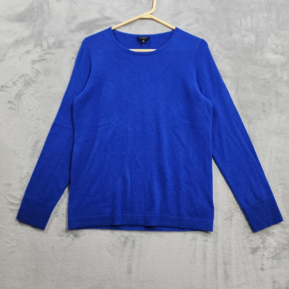 NEW Talbots Sweater Womens M Blue Pure Cashmere Button Cuff Lightweight Preppy